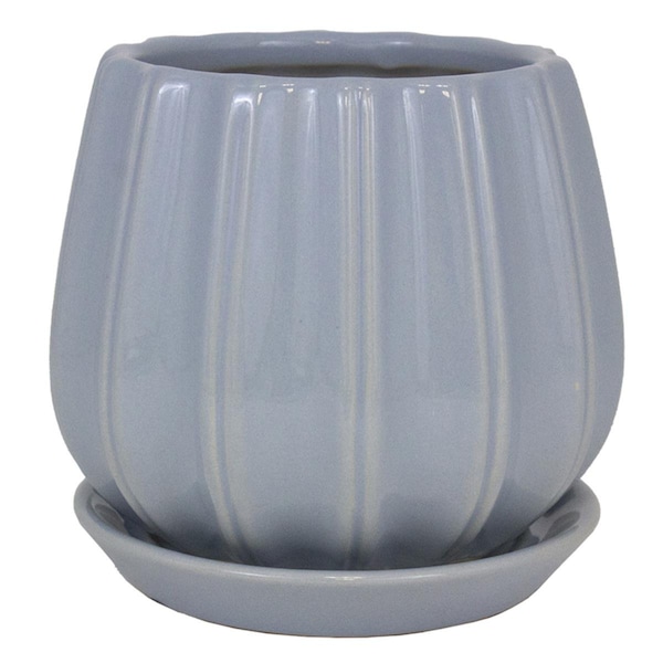 Trendspot 8 in. dia. Contour Ceramic Planter - Blue, 2PK 7008878 - main